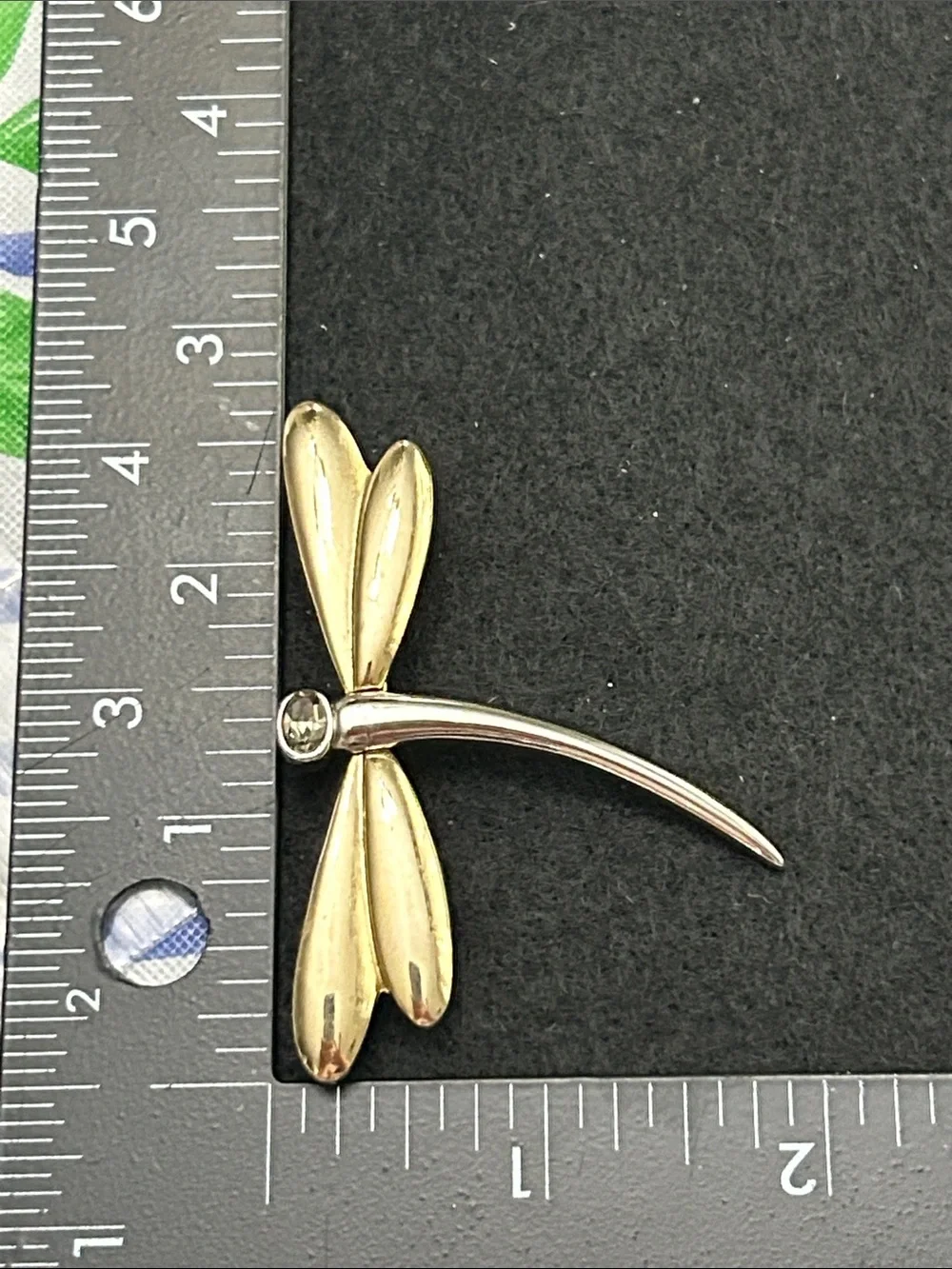 Liz Claiborne Silver and Gold-Tone Dragonfly Brooch with Clear Stone
